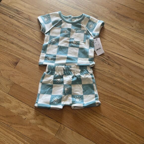 Grayson Mini 6-9 Mo Teal And Cream 2 Piece Short Set NWT - Picture 1 of 4
